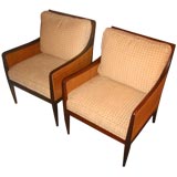 Pair of Kip Stewart Armchairs with Finely Caned Sides and Backs