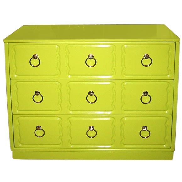 Dorothy Draper Chest in Chartreuse Lacquer Finish
