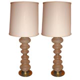 Pair of Frosted Glass Undulating Orb Lamps