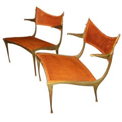 Exquisite Pair of Bronze Dan Johnson "Gazelle" Lounge Chairs