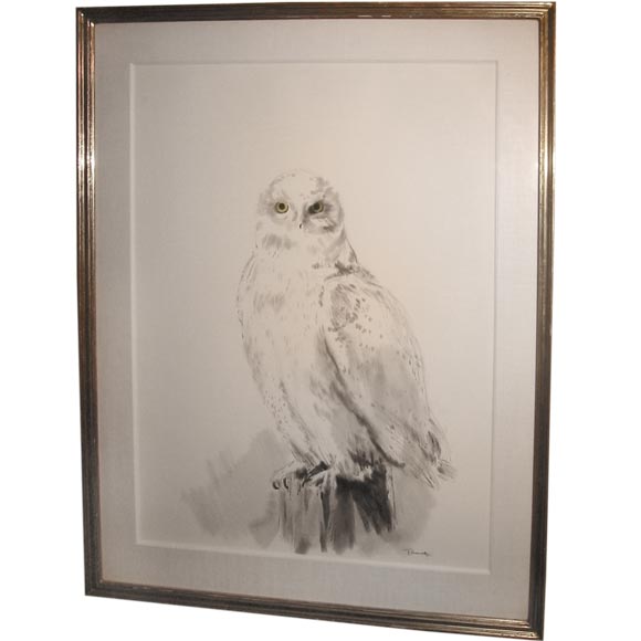 Van Day Truex Watercolor and Ink Drawing of an Owl- Signed