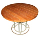 Round Walter Lamb Plank Top Dining Table with Bronze Frame