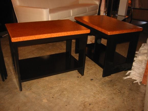 Very Handsome Pair of Paul Frankl Cork Top Side Tables