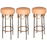Set of 3 French Barstools with Gold Tassel Decoration