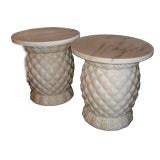 Pair of Italian Ceramic Pineapple Tables with Bianco Marble Tops