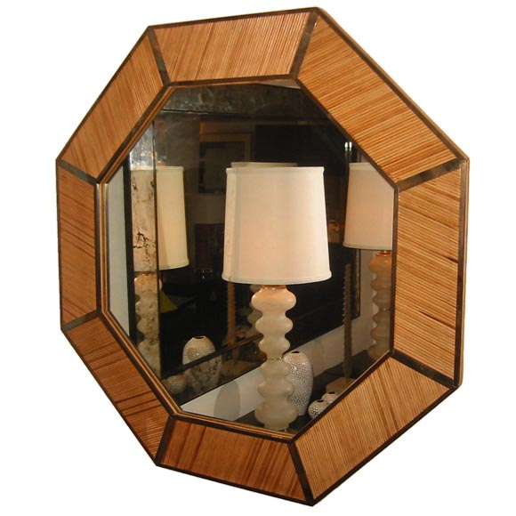 Gabriella Crespi Brass and Bamboo Reed Octagonal Wall Mirror