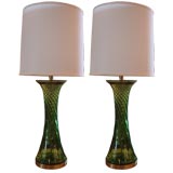 A Pair of Overscaled Green Italian Glass Lamps