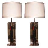 Pair of Lucite and Chrome Table Lamps by Laurel