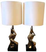 Pair of Sculptural, Nickel-Plated Laurel lamps