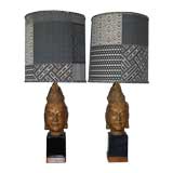 Wonderful Quan Yin Table Lamps with Graphic Shades