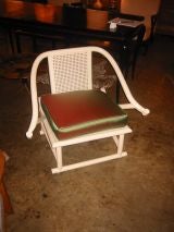 White Lacquer "Chinese Style"  Cane Armchair with Silk Cushion