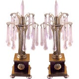 Pair of French Bronze and Crystal Boudoir Lamps
