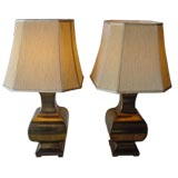 Pair of Ceramic Gold Finish Lamps with Custom Pleated Shades Pair of Ceramic Gold Finish Lamps with Custom Pleated Shades