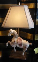 Pair of Polychrome Wood Chinese Horse Table Lamps