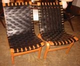 Pair of Bruno Matthson webbed leather chairs