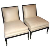 Vintage Pair of Robsjohn-Gibbings Armless Slipper Chairs in Raw Silk