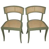 Set of Six Windsor White Celadon Dining Chairs with Caned Seats