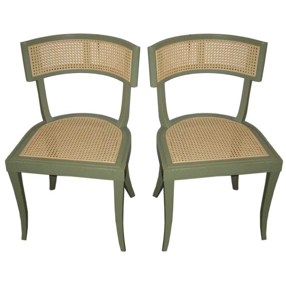 Set of Six Windsor White Celadon Dining Chairs with Caned Seats