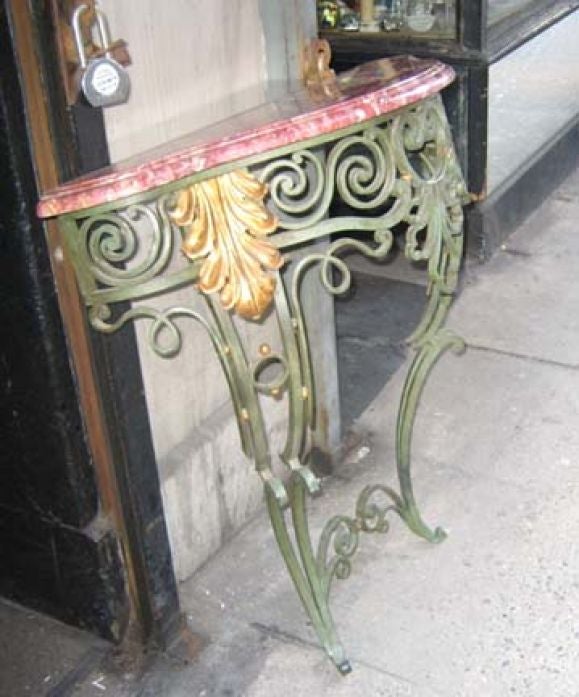 Painted Forged Iron Console Table w/Marble Top