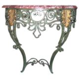 Painted Forged Iron Console Table w/Marble Top