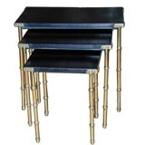 #1033 Adnet Nesting Tables with Black Leather Tops