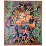 X Large Oil on Canvas by Rene Baumer 'Les Danceurs Costumes"