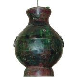 A Chineese patinated bronze Hu with cover