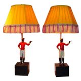 Vintage Fabulous pair of lead jockey lamps
