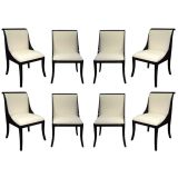 Exceptional set of eight black lacquer dining chairs