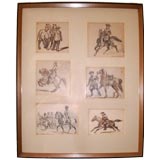 Antique Set of 6 horses' scketches ink
