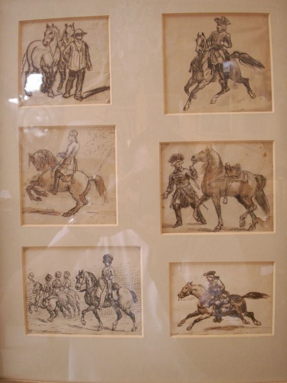 Set of 6 horses' scketches ink