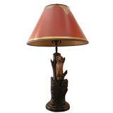 Antique Hand carved lamp with custom parchment shade