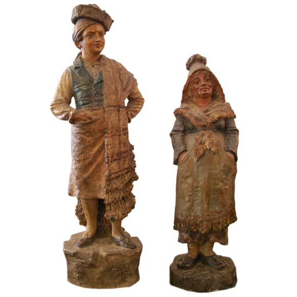 Couple Austrian terra cotta figurines For Sale