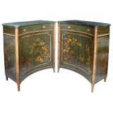pair of english regency green japanned and faux bamboo concave t