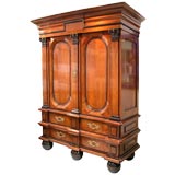 Used A Massive Dutch Baroque Walnut Two-Door Armoire with Ebonized Highlights