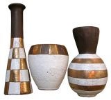 Retro Set of Three Glazed Pottery Vessels