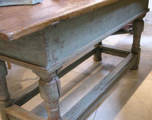 18th Century and Earlier handsome danish baroque pale blue-painted two-drawer sideboard