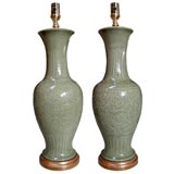 Pair Chinese Celadon Lamps