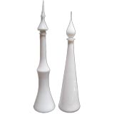 Vintage Pair of White Art Glass Bottles