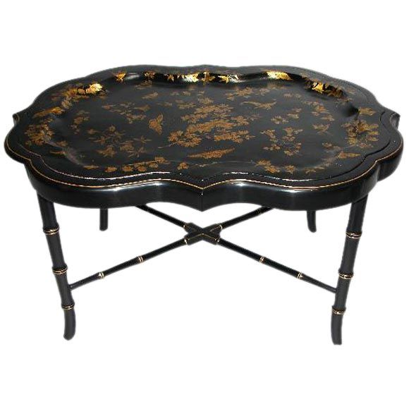 Victorian Black Painted Tole Tray Table