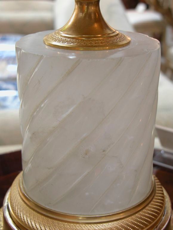 An Elegant Pair of French Urn-form Alabaster Table Lamps