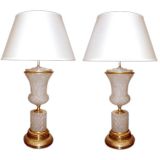 An Elegant Pair of French Urn-form Alabaster Table Lamps
