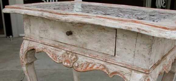 Danish Rococo Side Table with Delft Tile Top 2