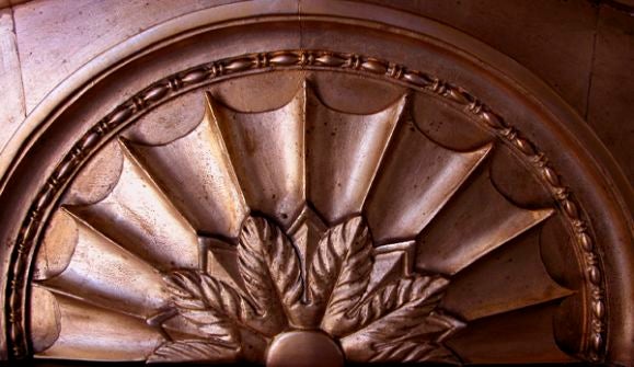 Swedish Empire Gilt Wood Mirror w Pointed Pediment Above a Splayed Fan Motif In Good Condition In San Francisco, CA