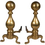 massive pair of english george III  solid brass andirons