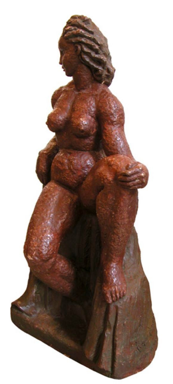 Brutalist French 1940's Terra Cotta Sculpture of a Woman For Sale