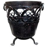 English Arts & Crafts Wrought Iron Log Basket
