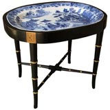 English Blue & White Transfer Plate on Stand