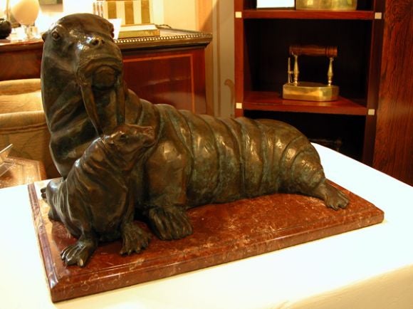 Bronze Study of a Walrus and Pup