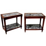 A Small Pair of Louis XVI Style Walnut Side Tables with Marble A Small Pair of Louis XVI Style Walnut Side Tables with Marble